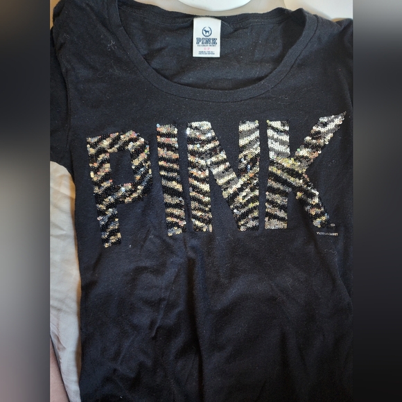 Victorias secret pink bling zebra tshirt (sequin, size s) y2k - Picture 2 of 3